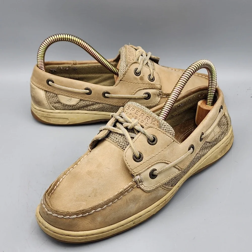 SPERRY WOMEN'S BLUEFISH 2 EYE BOAT SHOE ~ SIZE 7.5 M ~ LINEN/OAT~9276619